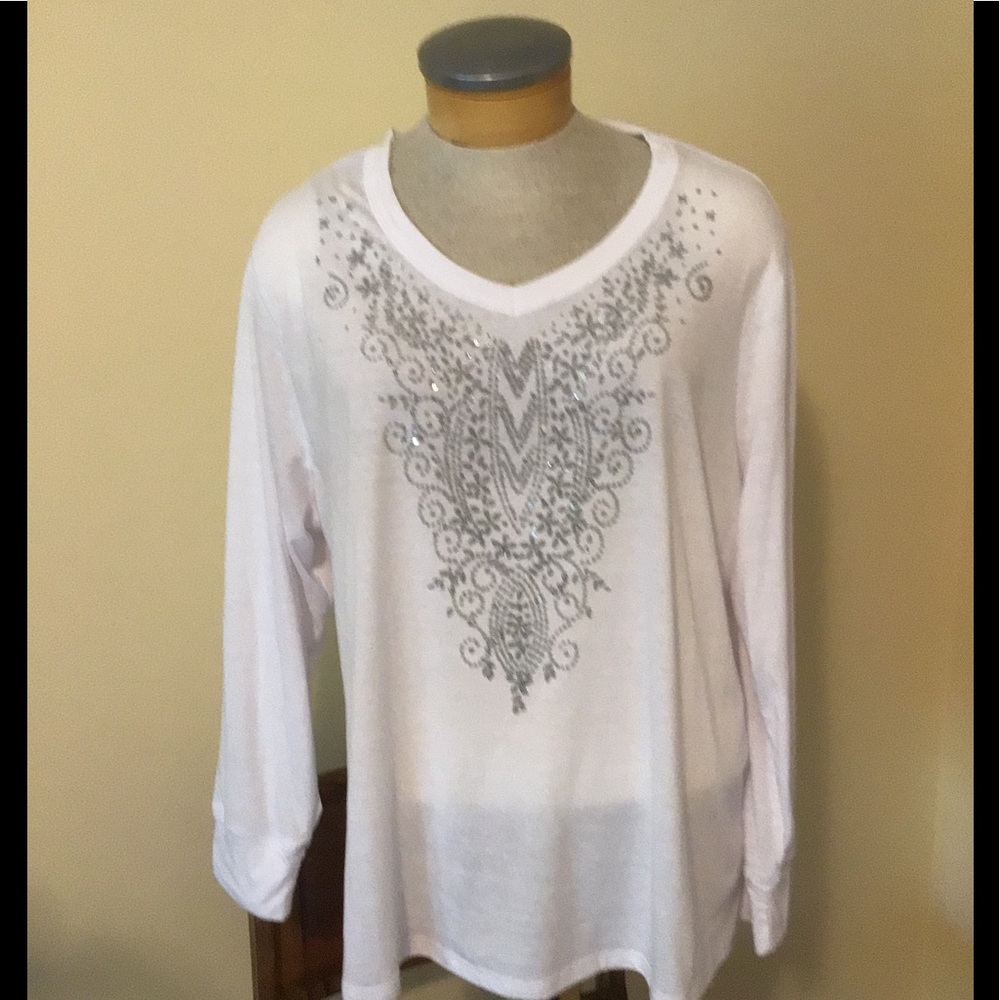 White Long Sleeve TShirt w Sparkle Accents